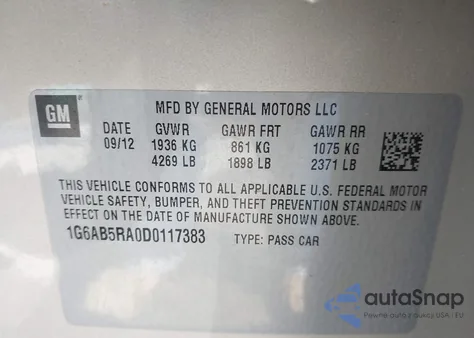 2013 Cadillac Ats Luxury z USA, uszkodzony, nr VIN 1G6AB5RA0D0117383